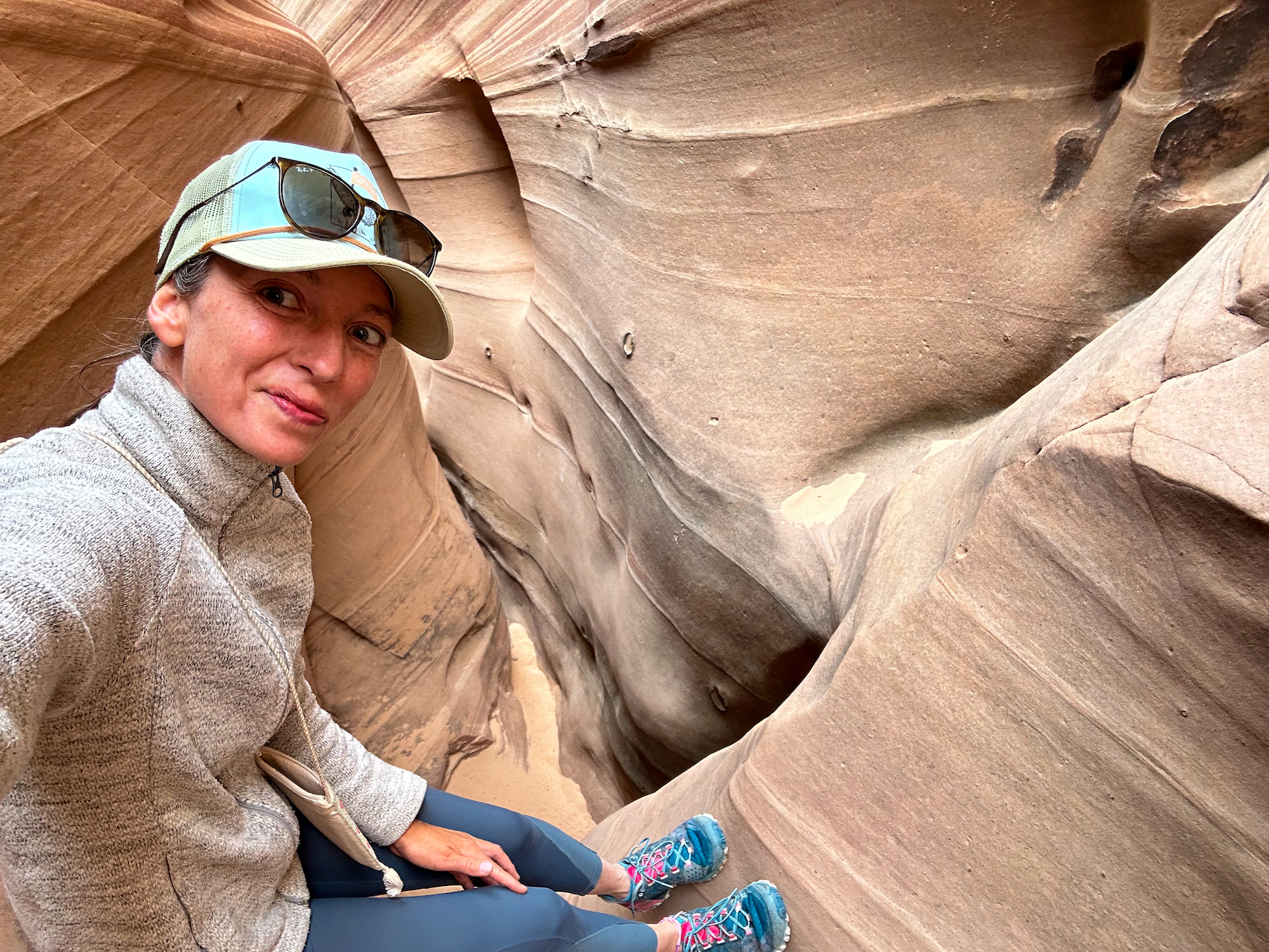 Zebra slot canyon with hiker